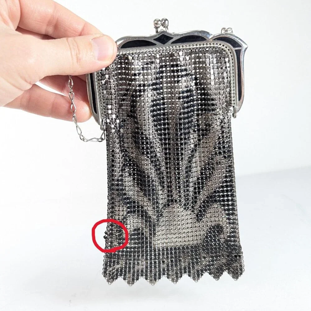 Art Deco Whiting & Davis Mesh Bag Black and White Sunrise - Picture 10 of 14